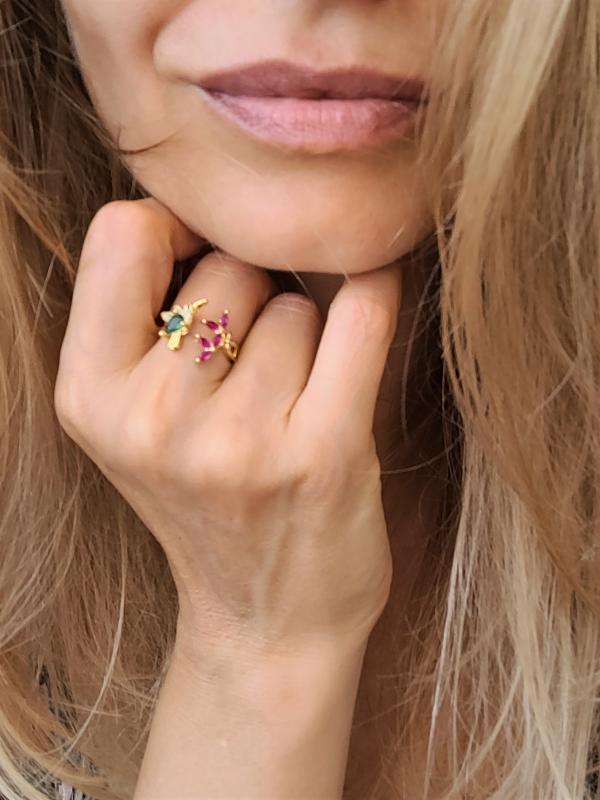 Pozlátený prsteň z kolekcie Eden - Kolibrík